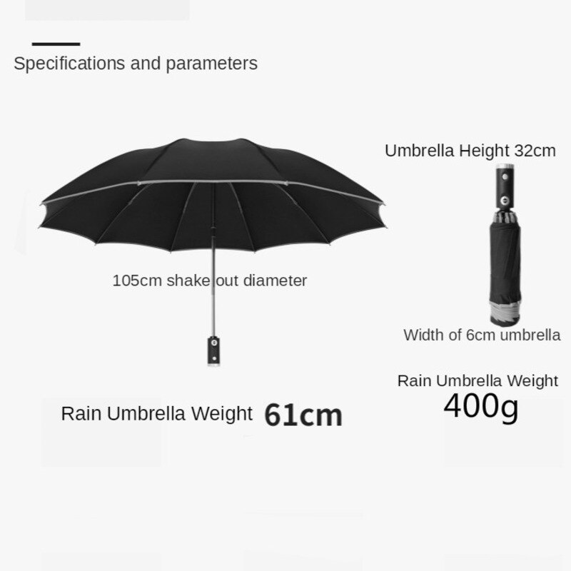 Led automatiskt reverserat paraply män led lysande vindtätt hopfällbart företag starkt paraply regn män bilparaplyer