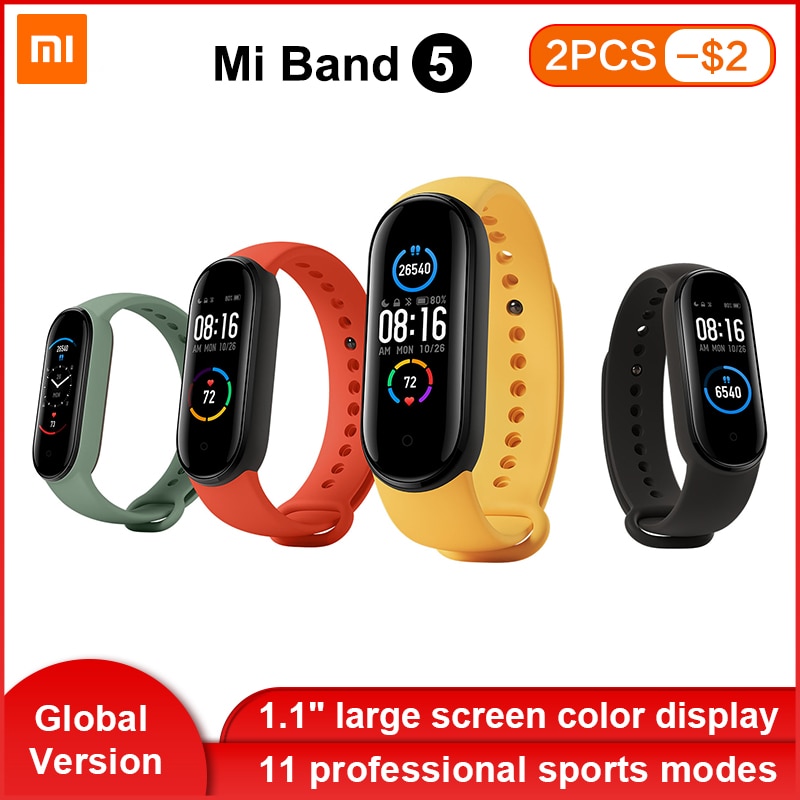 Global Version Xiaomi Mi Band 5 Smart Bracelet AMOLED Dynamic Color Display Bluetooth Sport Fitness Tracker Fitness Smartband