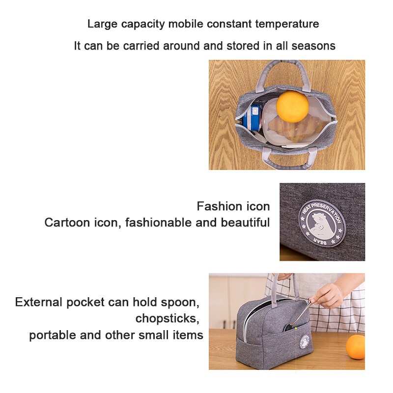 Bento Pouch Dinner Container School Food Storage Bags Portable Lunch Bag Thermal Insulated Lunch Box Tote Fresh Cooler Handbag