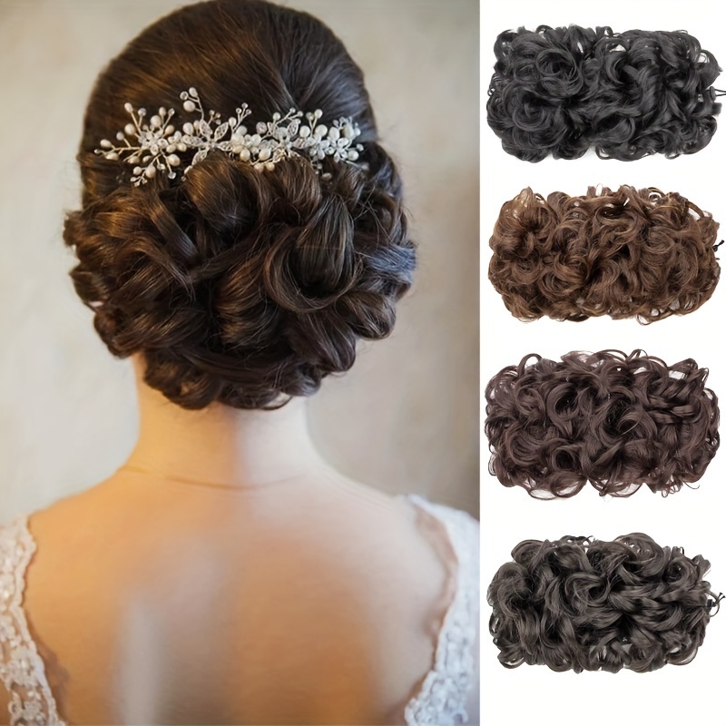 Moño rizado sintético, banda de goma elástica, Scrunchie envolvente para el cabello, moño esponjoso desordenado, postizos, peinado Retro para novia
