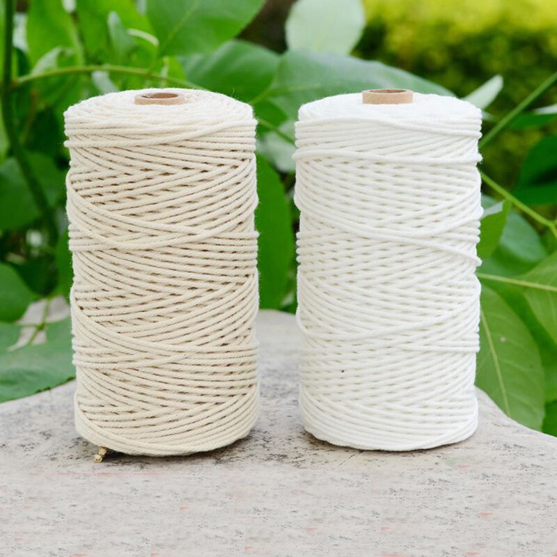 Duurzaam 200M Wit Katoenen Koorden Natuurlijke Beige Twisted Cord Craft Macrame String Diy Handgemaakte Huis Decoratieve Supply 3Mm