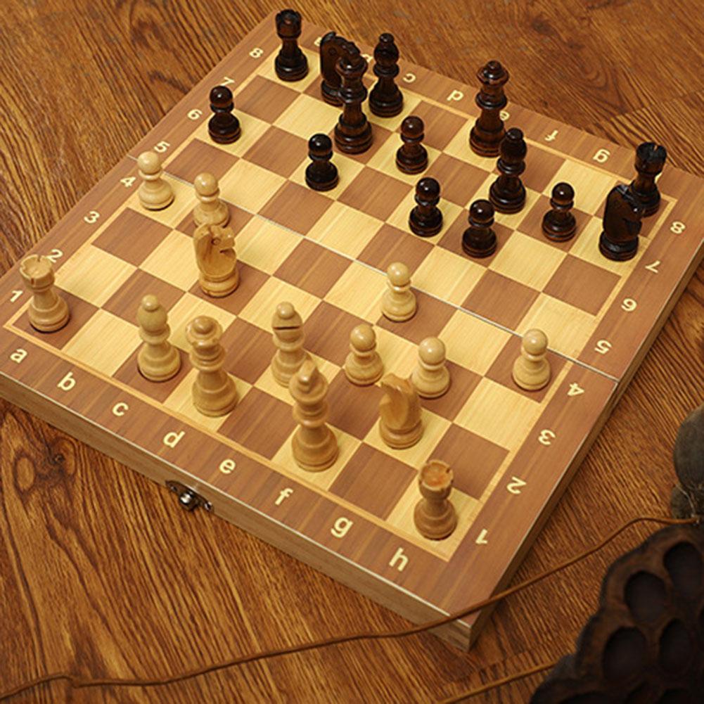 Træ foldbar magnetisk internationals skak voksen børn intellektuelle spil legetøj foldbart træ skakbræt legetøj