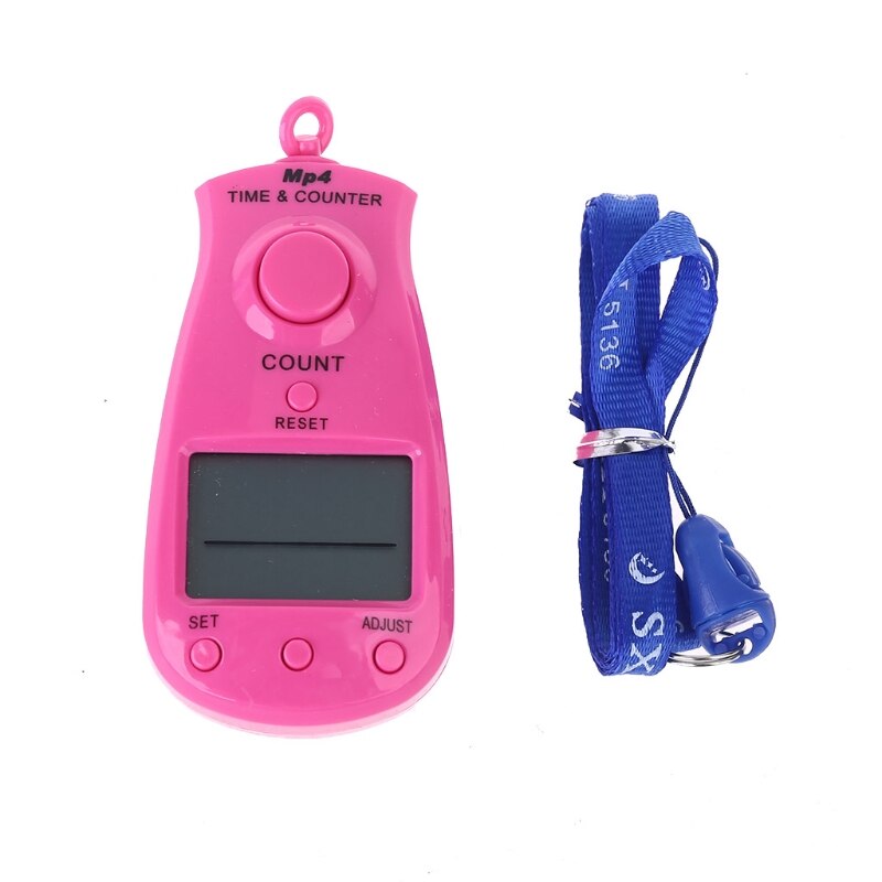 Portable 5-digit Digital Electronic Counter with Clock Calendar and Lanyard Manual Reset Decompression Relaxation Tool: Pink