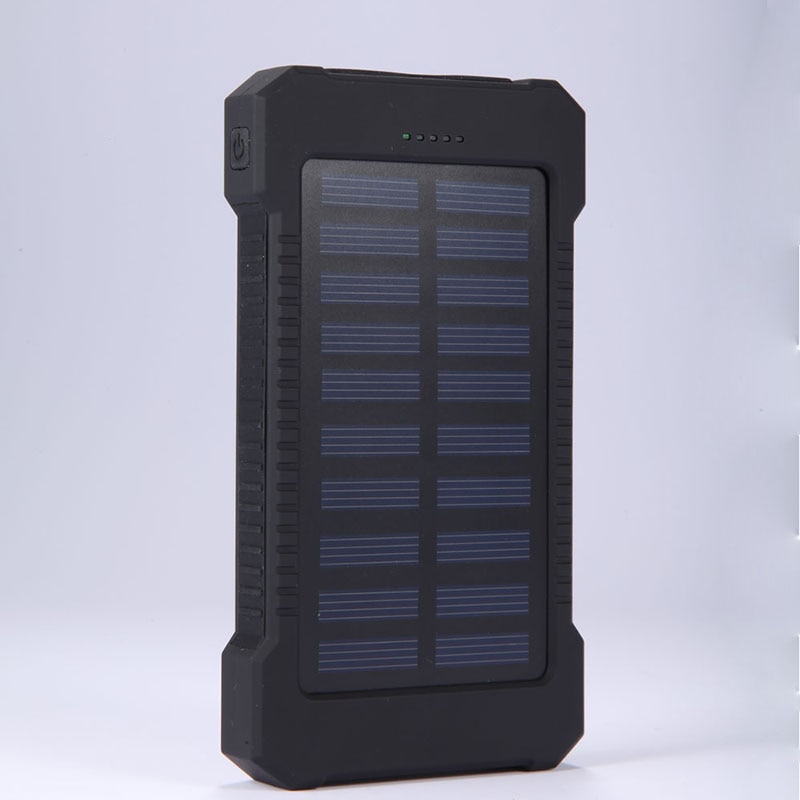 Del Banco de la energía Solar 20000 mAH doble puerto USB batería externa Solar Powerbank con SOS luz LED linterna cargador de teléfono Poverbank batería externa móvil: Black