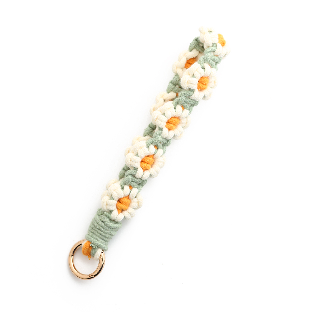 Polsbandje Sleutelhanger Voor Vrouwen Meisje Bohemian Handgemaakt Klein Madeliefje Sleutelhanger Veerspiraal Gevlochten Polsband Sleutelhanger: Imitation Rhodium Plated