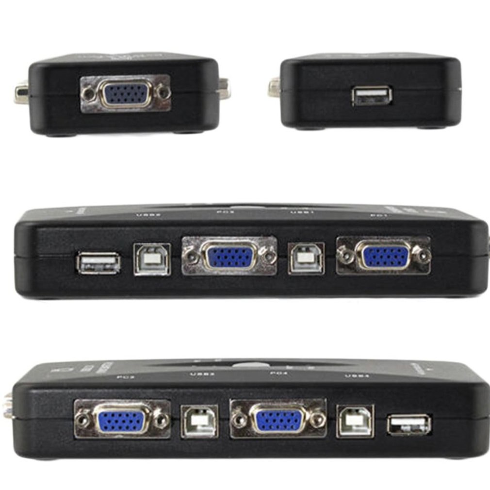 4 Port USB 2.0 KVM VGA/SVGA Switch Box Adapter Connects Printer Intelli keyboard Mouse 4 Computers Use 1 monitor