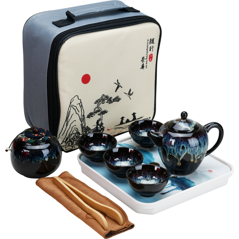 Kinesisk kung fu travel teservis keramisk glasyr tekanna tekopp gaiwan porslin te vattenkokare tekanna uppsättningar drinkware teceremoni