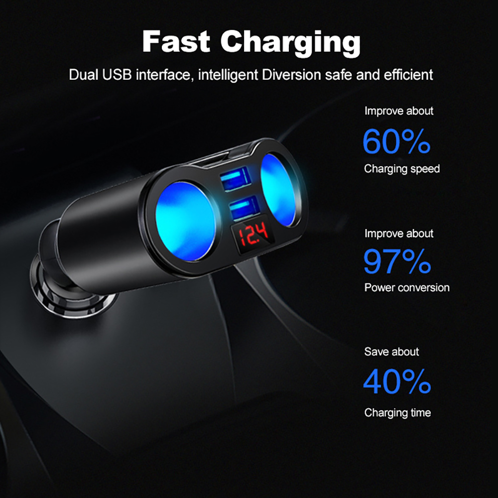 Universele Auto Sigarettenaansteker Adapter Dc 12 V/24 V 2 Splitter Multi Stopcontact Dual Usb Auto lader Met Led Voltmeter