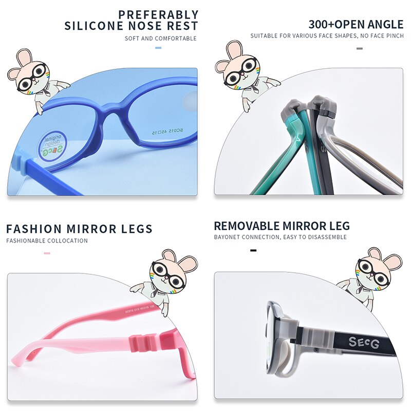 Secg irrotettava pyöreä lasten optinen kehys lasten kehykset silmälasit elintarvikelaatuinen materiaali pidike hihna resepti lunettes