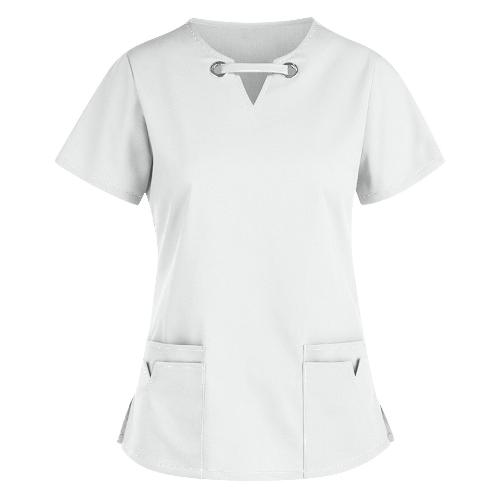 T-shirt, plooien, A-lijn, V-hals, korte mouwen, petrol | Ulla Popken