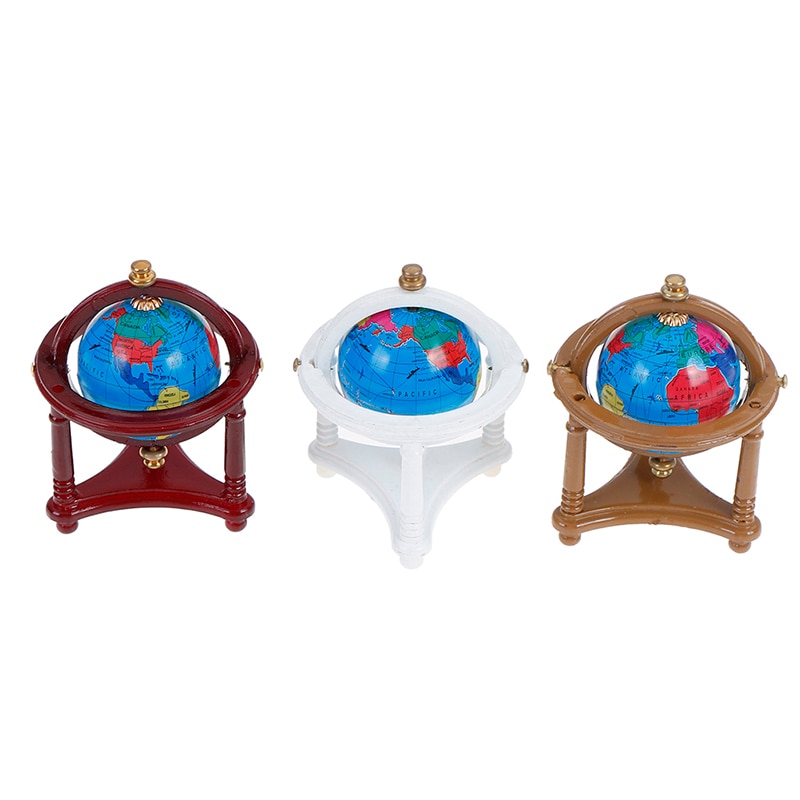 1:12 Miniature Rolling Globe With Wood Stand Dollhouse Study Livingroom Bedroom Reading Room Furniture Toy Accessories