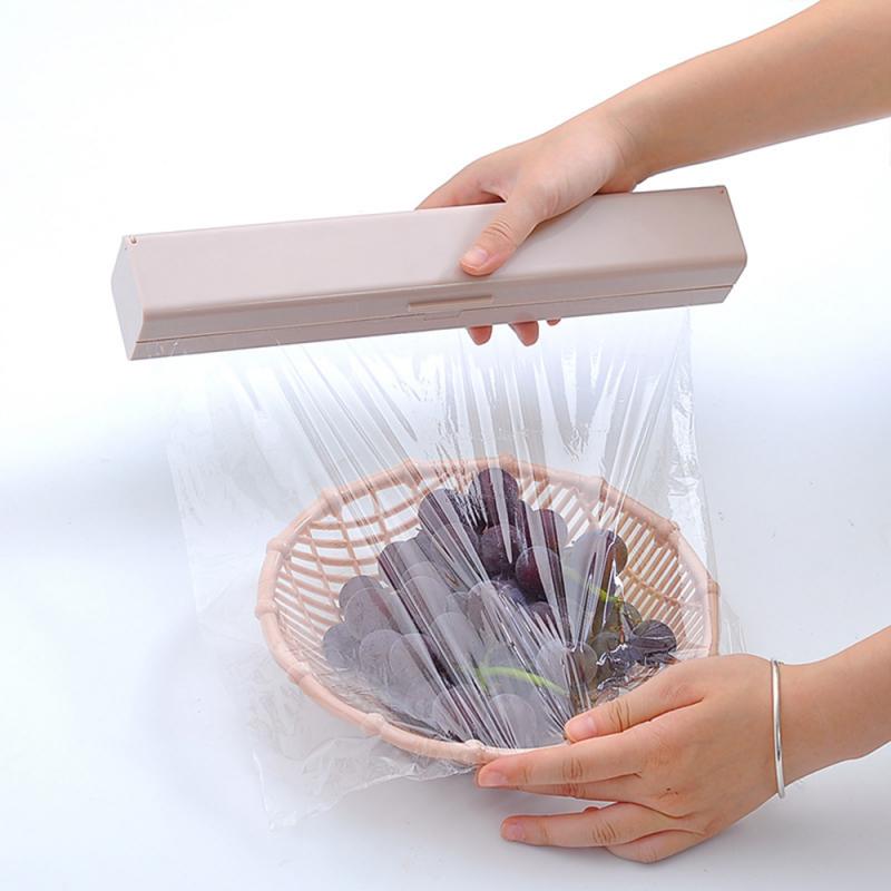 Cling Film Storage Box With Cling Film Cutter Plastic Wrap Dispenser Storage Holder Simple Style Kitchen Tool