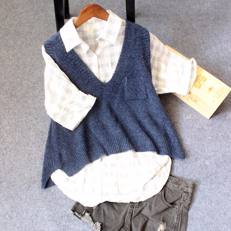 Lente Herfst Losse Vest Truien Vrouwen Casual Solid V-hals Mouwloos Split Truien Vrouwelijke Gebreide Preppy Stijl Trui