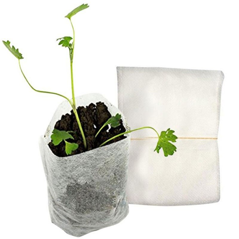100 stk / sæt biologisk nedbrydeligt ikke-vævet børnehaveposer plante vokse poser stof kimplanter potter miljøvenlige beluftning plantning poser hb