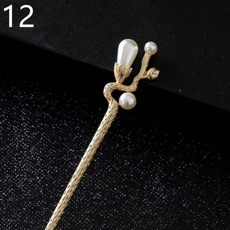 Women Banquet Party Hair Pin Accessories Best Jewelry Vintage Hair Stick Chinese Style Simulated Pearls Hairpin: 12