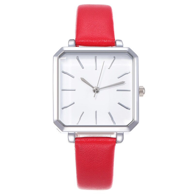Topmerk vierkante dames armbandhorloge met gecontracteerd leer en kristal polshorloges damesjurk dames quartz klok dropshipping: Rood