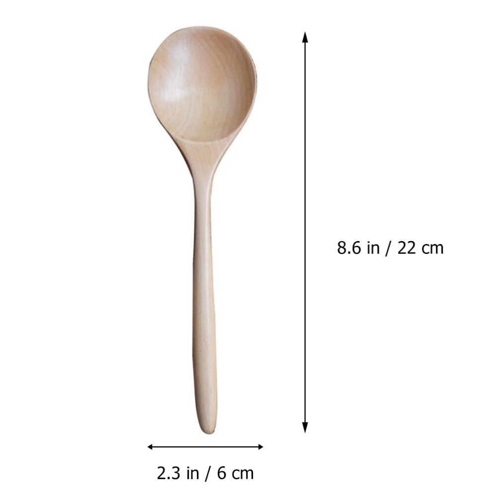 1 Set 2pcs Salad Spoon Round Wood Spoon and Fork Salad Servers Wood Color