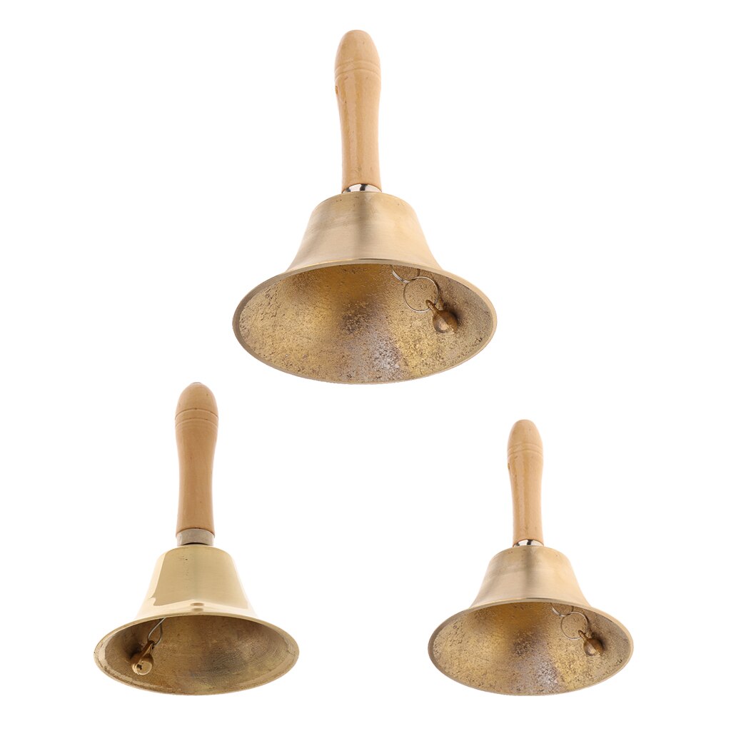 Exquisite Handmade Copper Hand Bell w/ Wooden Handle Buddhism Buddhist Handbell