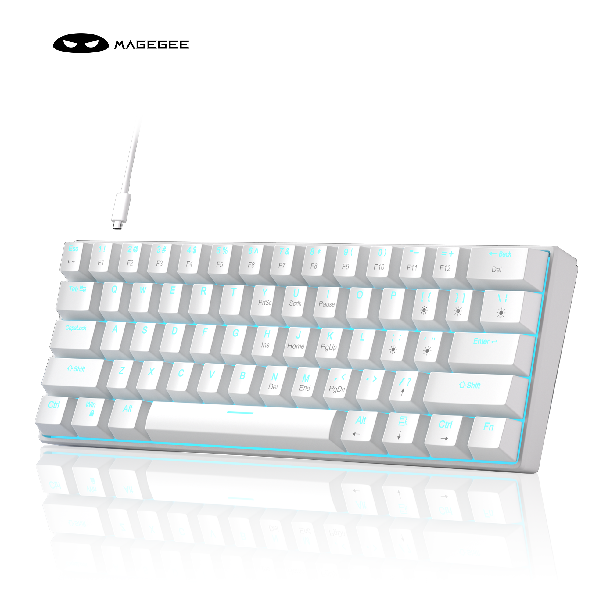 MageGee MK-Star61 60% Mechanical Gaming Keyboard 61Keys Sea Blue Backlit Small Compact Portable 60 Percent Gaming Keyboard Gamer: WHITE