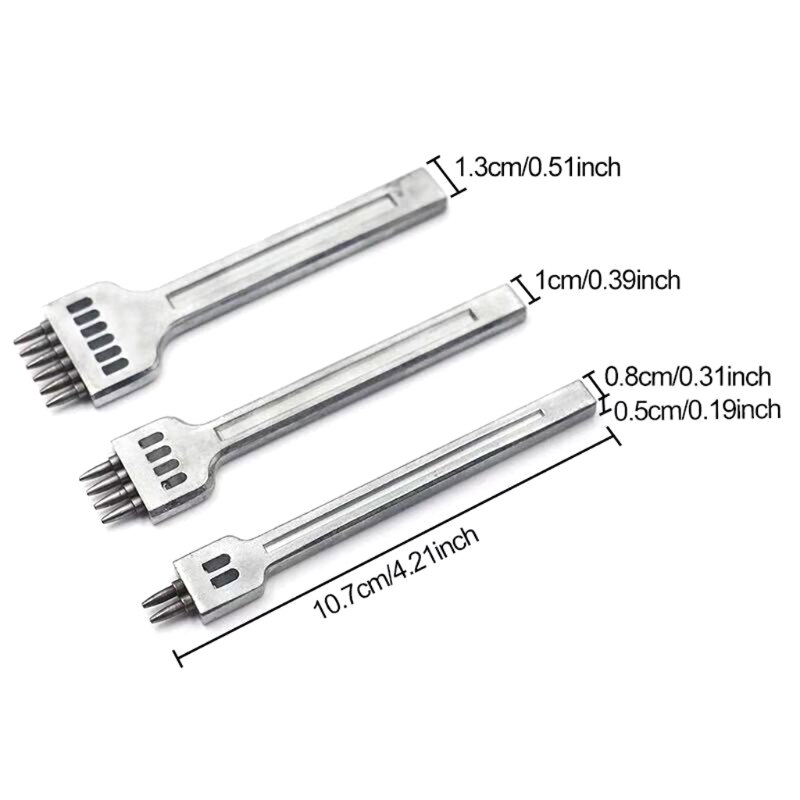 3pcs Leather Prong Punch Tool Set 4mm 2/4/6 Holes Steel Row Circular Cut Round Hole DIY Diamond Lacing Stitching D15 21