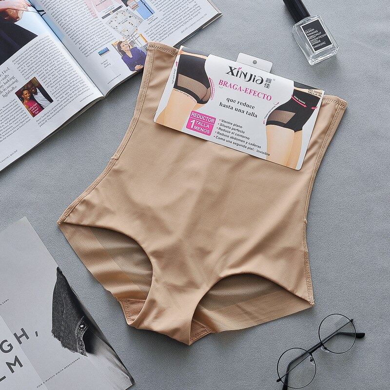 Slimmer ice mesh yarn breathable high-waist belly pants large size tight-fitting bondage pants body shaping underwear: skin color / L