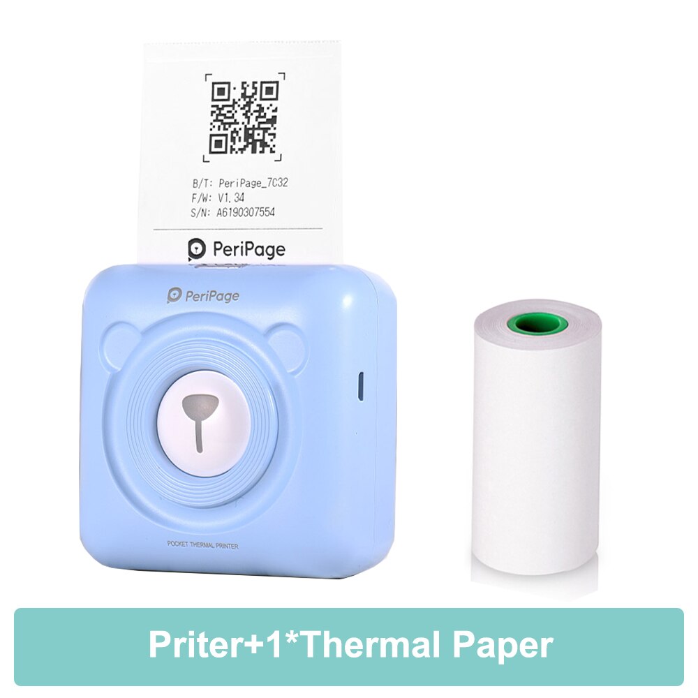 PeriPage A6 203DPI Pocket Thermal Printer Wireless All-in-One Printer BT Picture Label Receipt Paper Printer AR Photo Function: Blue