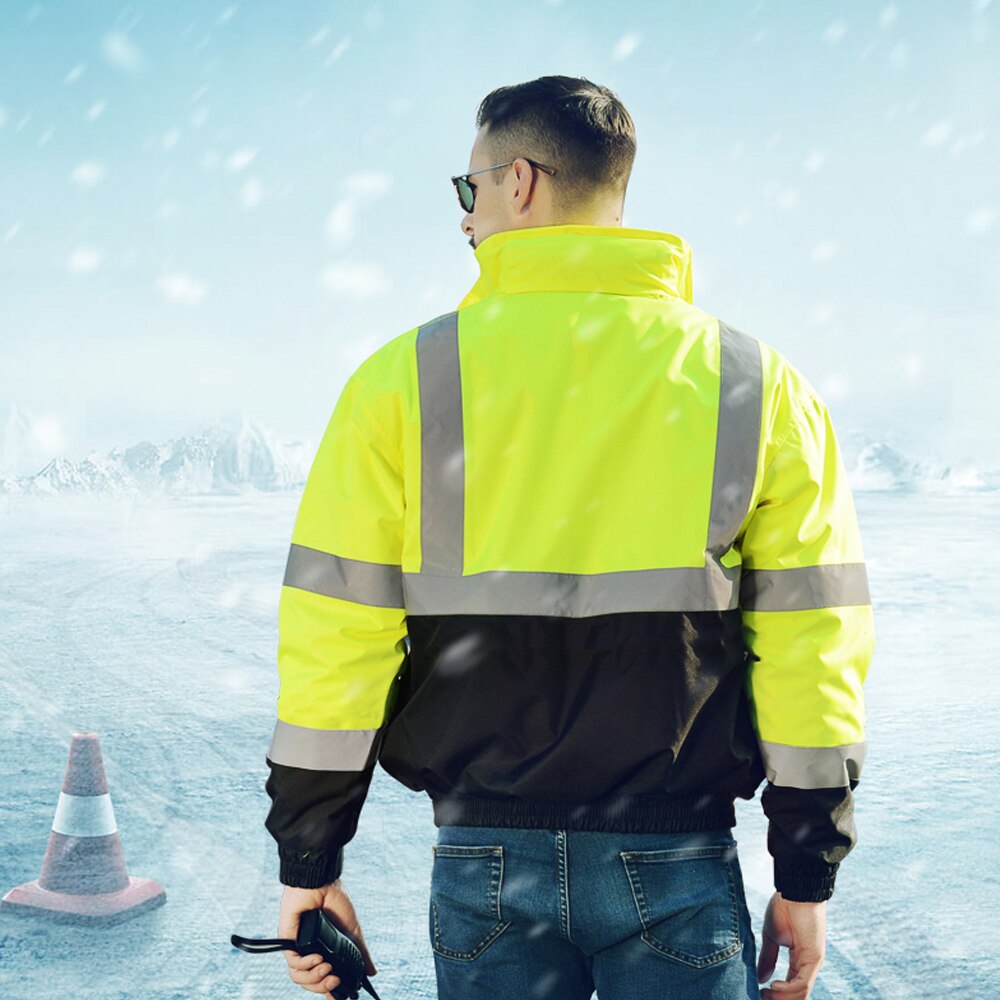 SFVest High Visibility Reflective Cotton Coat Waterproof Rain Jacket Luminous Safety Riding Warning Safety Winter Cotton Jacket