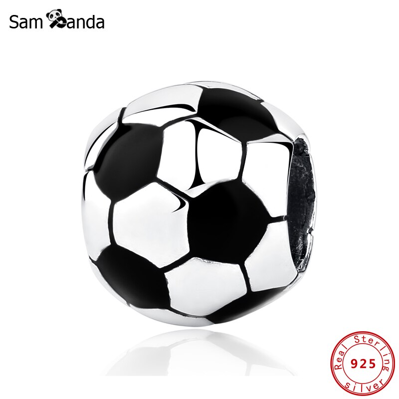 Authentic Original 100% 925 Sterling Silver Bead Charm Soccer Ball Football Charms Fit Bracelets Women DIY Fine Jewelry