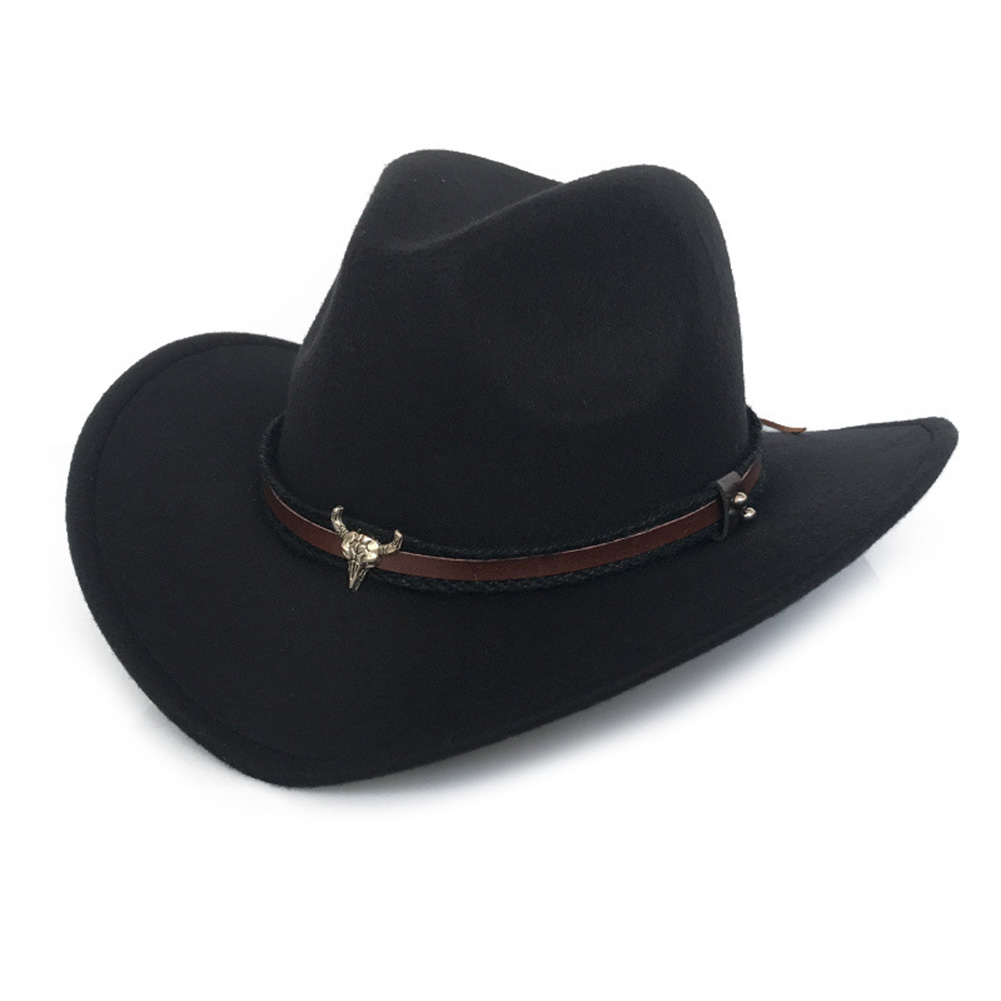 Testa di mucca in metallo cappello da cowboy occidentale autunno e inverno cappello di lana jazz cappello di feltro uomo e donna cappello a cilindro abbigliamento arredamento accessorio regalo: nero
