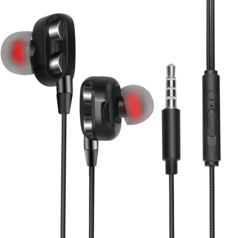 Sports earphones Dual Drivers 4 Units Heavy Bass HiFi Music Earpiece Universal 3.5mm In-ear Wired Earphones