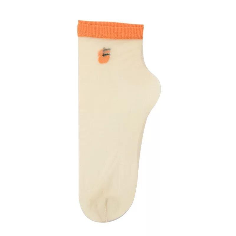 Cute Fruits Sheer Socks Women Summer Nylon Ultrathin Cool Transparent Crystal Silk Mesh Glitter Ladies Tulle Ankle Socks: Orange