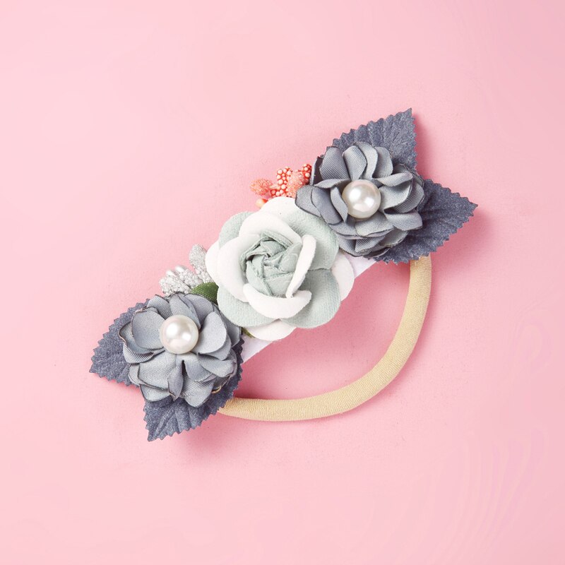 Balleenshiny Children's Headdress Baby Headband Handmade Pearl Stitching Flower Hair Band Seamless Elastic Rubber Hairband: 5