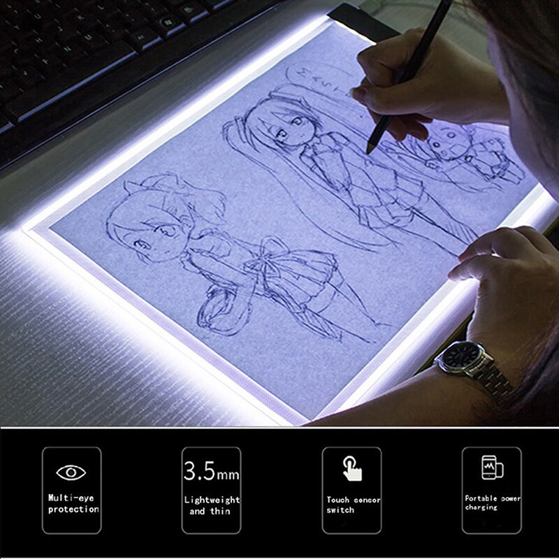 A5 Led Art Stencil Board Light Box Usb Tracing Tekening Tafel Verstelbare Pad