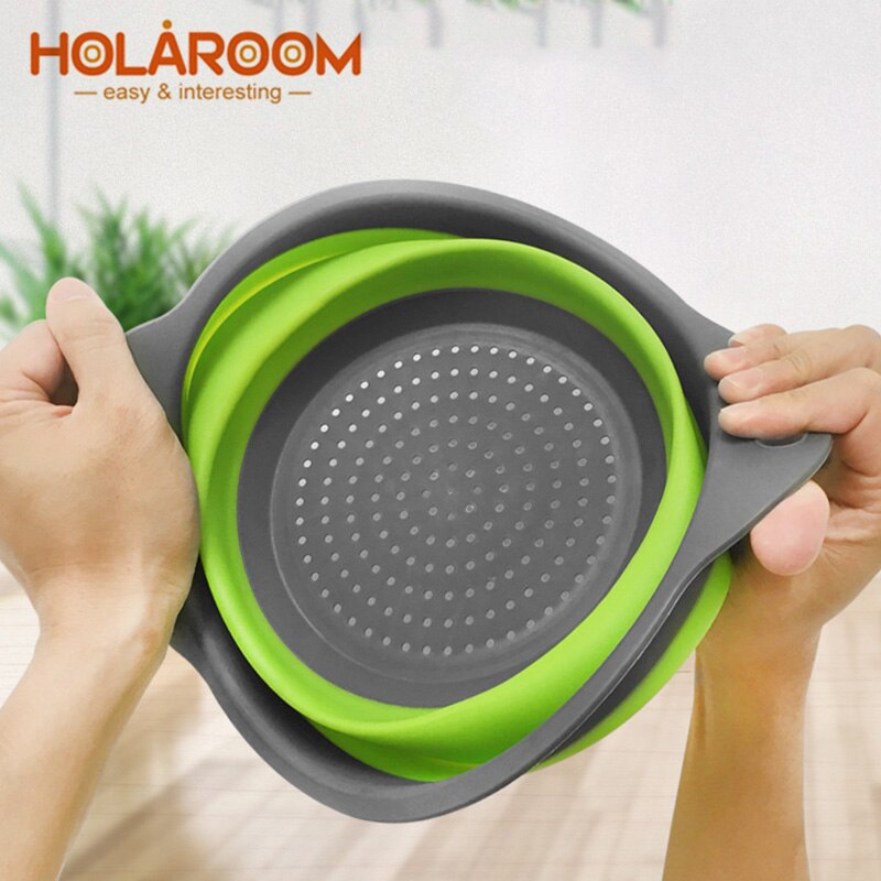 Holaroom Silicone Folding Drain Basket Retractable Fruit Vegetable Container Drain basket Kitchen Storage Gadgets