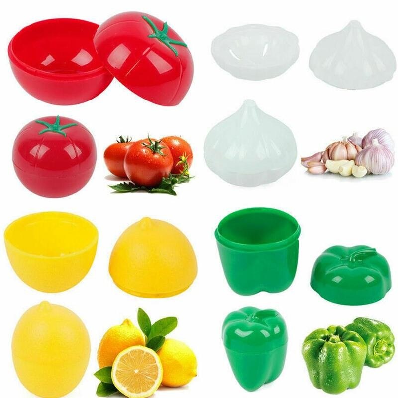 Caja de plástico para almacenamiento de alimentos, organizador con forma de verdura, ajo, limón verde, cebolla, pimienta, tomates, accesorios Hol X0F4
