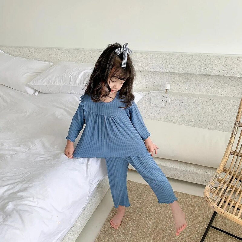 Baby Meisje Pyjama Past Lente Herfst Casual Nachtkleding Kinderen Koreaanse Stijl Kleding Sets Kids Homewear Kleding 2Pcs: AH7025-Blue / 6T