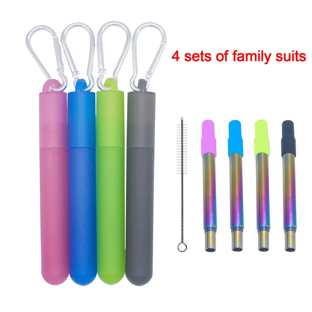 Drie-Stukken Intrekbare Roestvrij Staal Kleur Buis Rietjes Met Plastic Opbergdoos Met Gesp Voor Koude Warme Dranken Etc.: 4 sets color