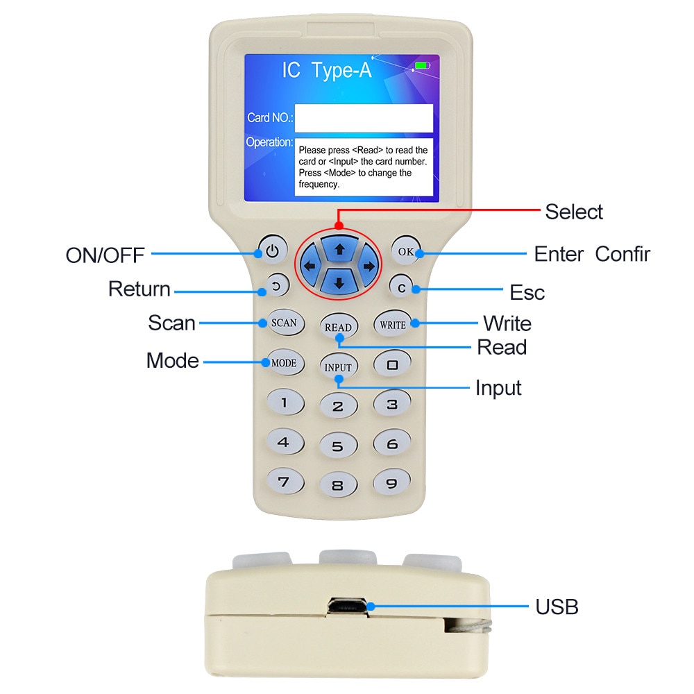 Rfid super featured smart card reader 125 khz key card copier rfid duplicator 13.56 mhz encrypted programmer usb uid  / t5577