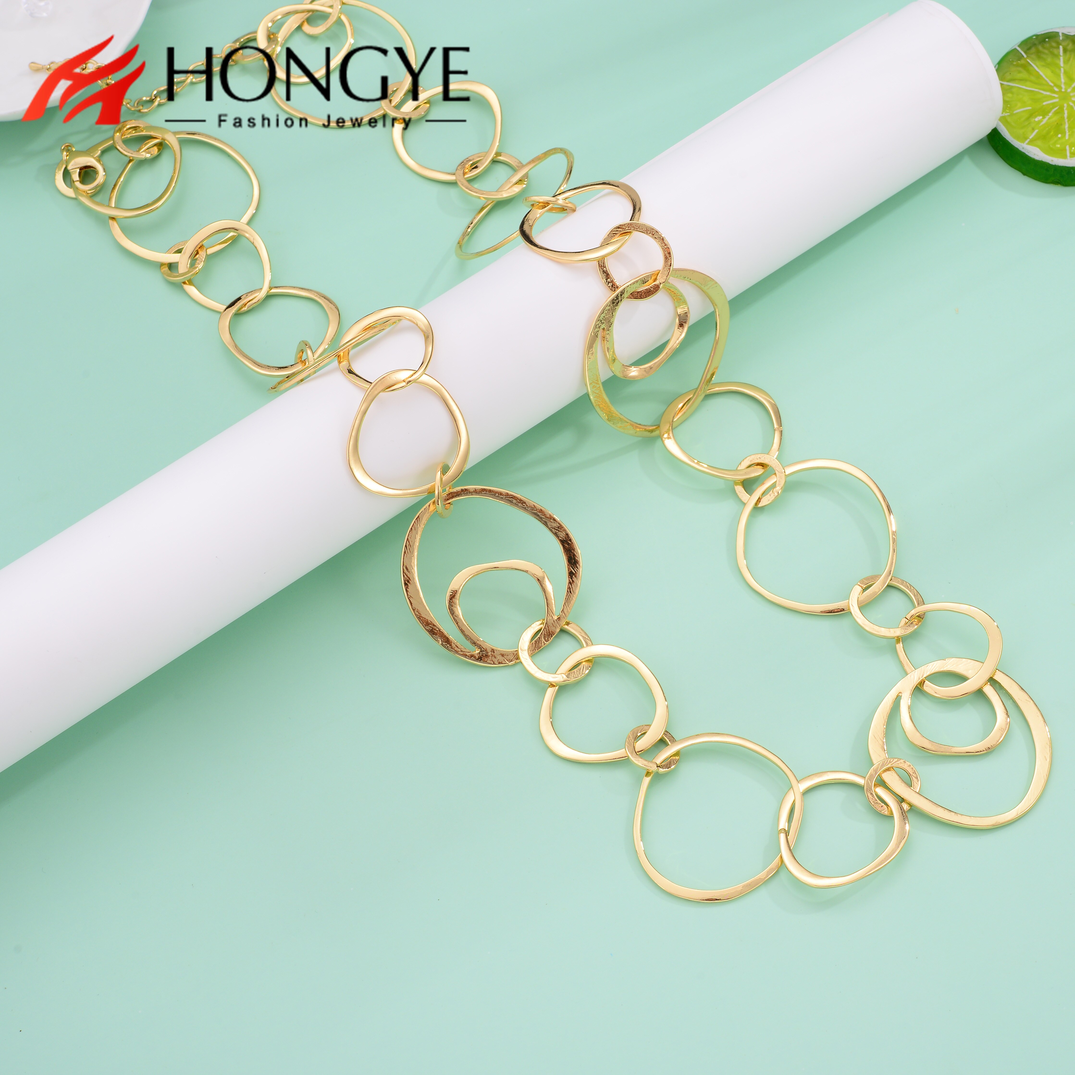 HONGYE Shiny Punk Luxury Long Hoop Chain Necklaces Collier Femme Gorgeous Jewelry Bijoux Statement Necklace For Women