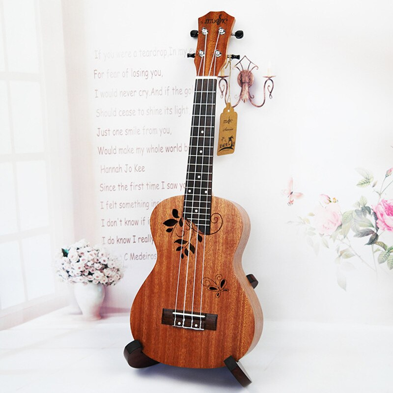 21 inch Ukulele Rosewood Fretboard 4 strings Hawaiian small Guitar Ukulele Electric Ukulele with Pickup EQ Butterfly love flower