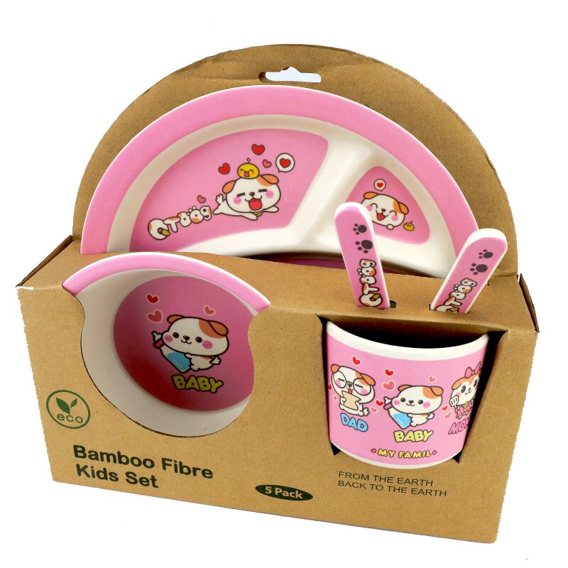 Set de 5 Vajillas Infantil Barco Mariquita Hecha de bambú Biodegradable. Apto para lavavajillas. Hasta 100ºC.: Perrito
