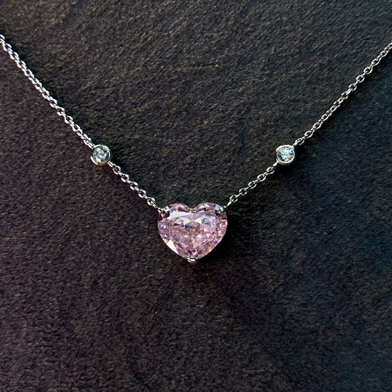 OEVAS 100% de Plata de Ley 925 Plata brillante Topacio rosa con alto contenido de carbono diamante corazón colgante de collar para las mujeres de joyería fina