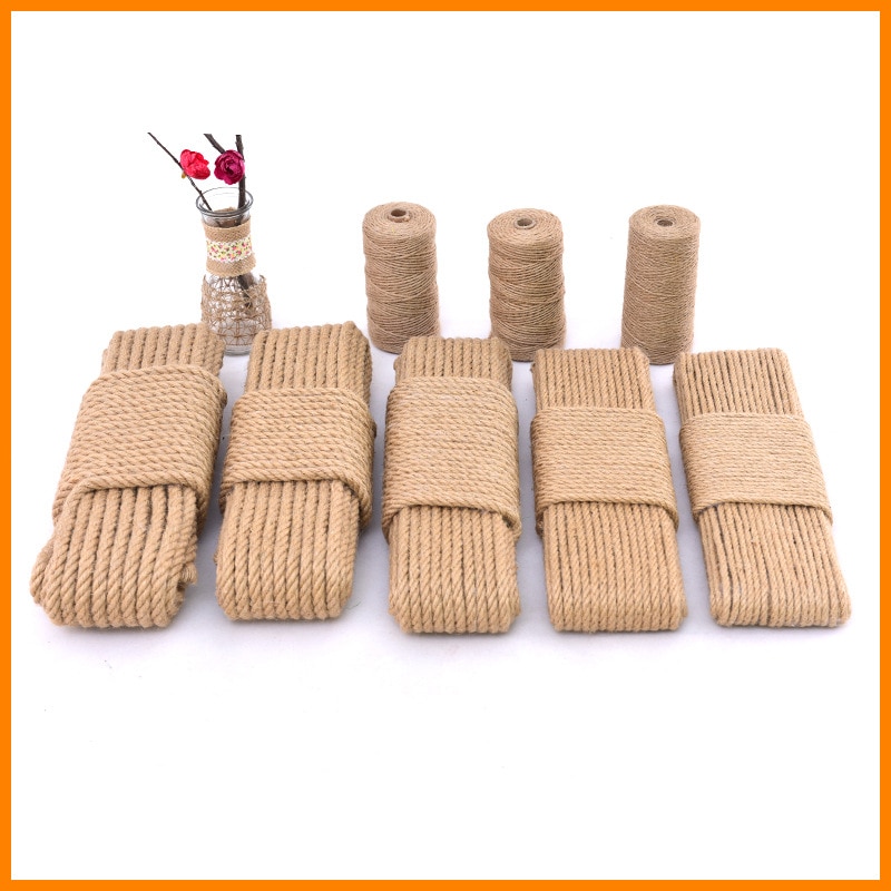 1 rollo de cuerda de cáñamo yute Natural de 25/50/100/200m, decoración del hogar, estilo Retro, cuerda decorativa para manualidades DIY, cuerda decorativa de 1-14mm de diámetro hecha a mano