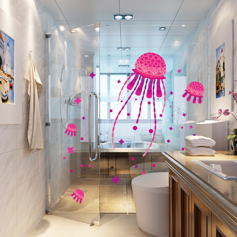 Medusa Mar Océano decoraciones para niños bebé guardería dibujos animados calamar pulpo baño adhesivo para decoración hogareña arte