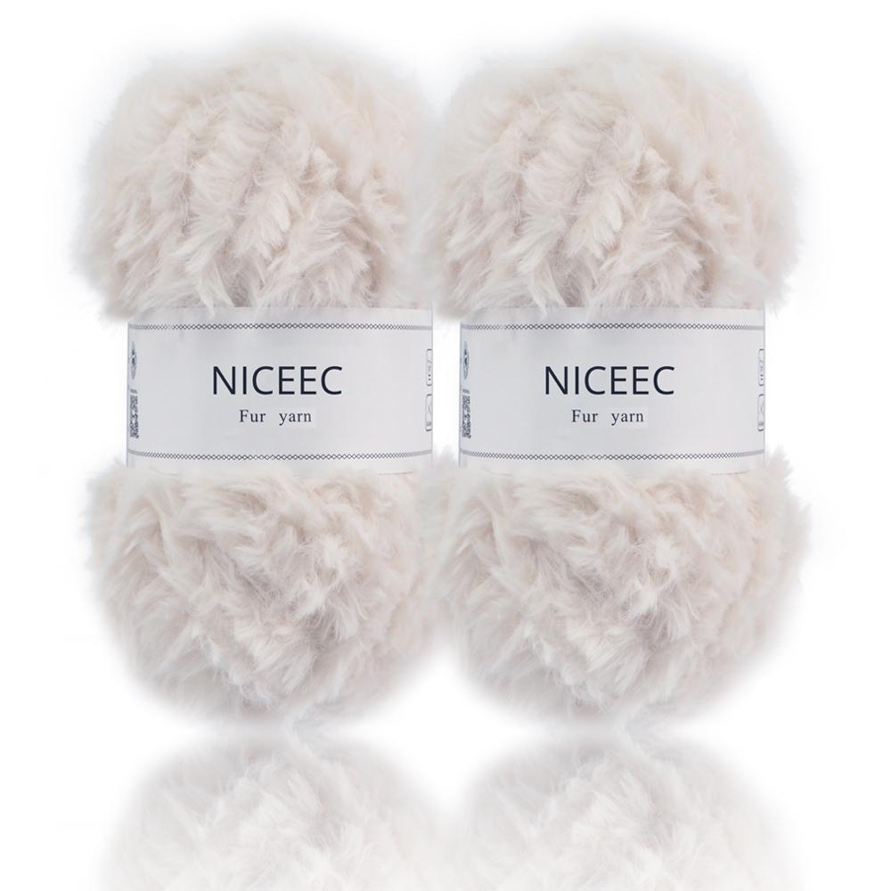 Niceec 2 Strengen Super Soft Bont Garen Chunky Pluizige Faux Fur Garen Wimper Garen Voor Haak Knit-Totale Lengte 2 × 32 M (2 × 35yds,50G × 2)