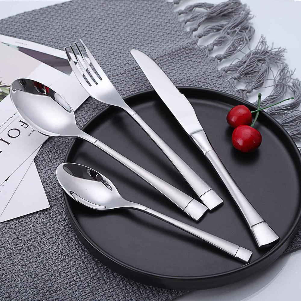 4 st bestick set rostfritt stål svart guld silver regnbåge frost romersk kolonn stil servis servis gaffel kniv sked: Frosthandtag 4 st