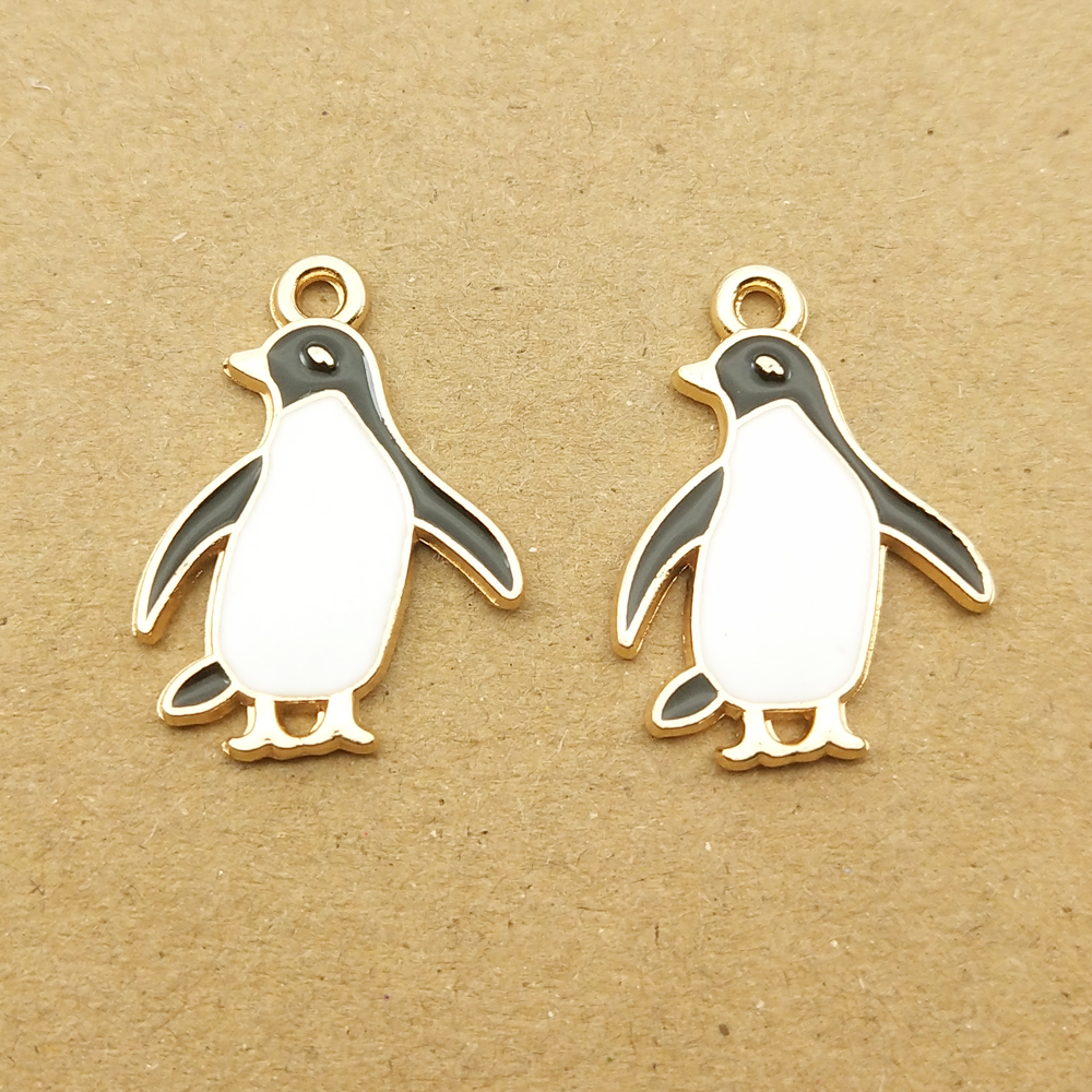 10 Stuks 17X22Mm Enamel Kawaii Penguin Charm Voor Sieraden Maken Leuke Oorbel Hanger Armband Ketting Accessoires Gouden plated