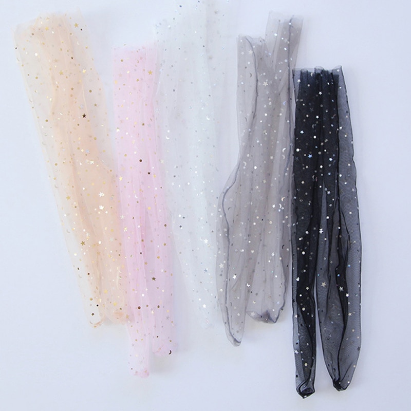 Chaussettes d'été en tulle à maille fine couleur bonbon, chaussettes en résille transparentes en maille élastique brillante étoiles lune