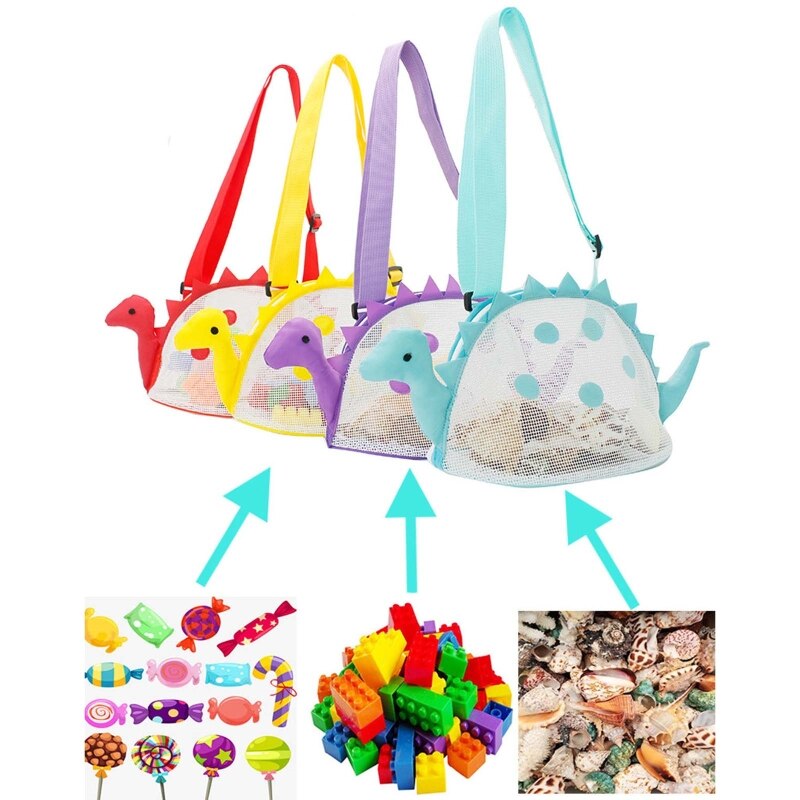 Netted Bag Beach Shell Bag Sand Play Summer Pool Zipper Bag w/ Adjustable Strap Beach Toy Kids Travel Bag Packing Accs