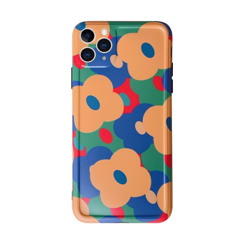 Retro Blauw Geel Bloemen Telefoon Case Voor Iphone 11 Pro Max 7 8 Plus X Xr Xs Max Mode Bloemen soft Silicone Cover: For iphone11 Pro MAX